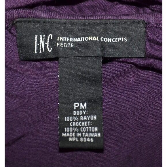 INC Macy's Petites Ladies Deep Purple 3/4 Embellished Sleeves Blouse Top Size PM - Picture 8 of 9